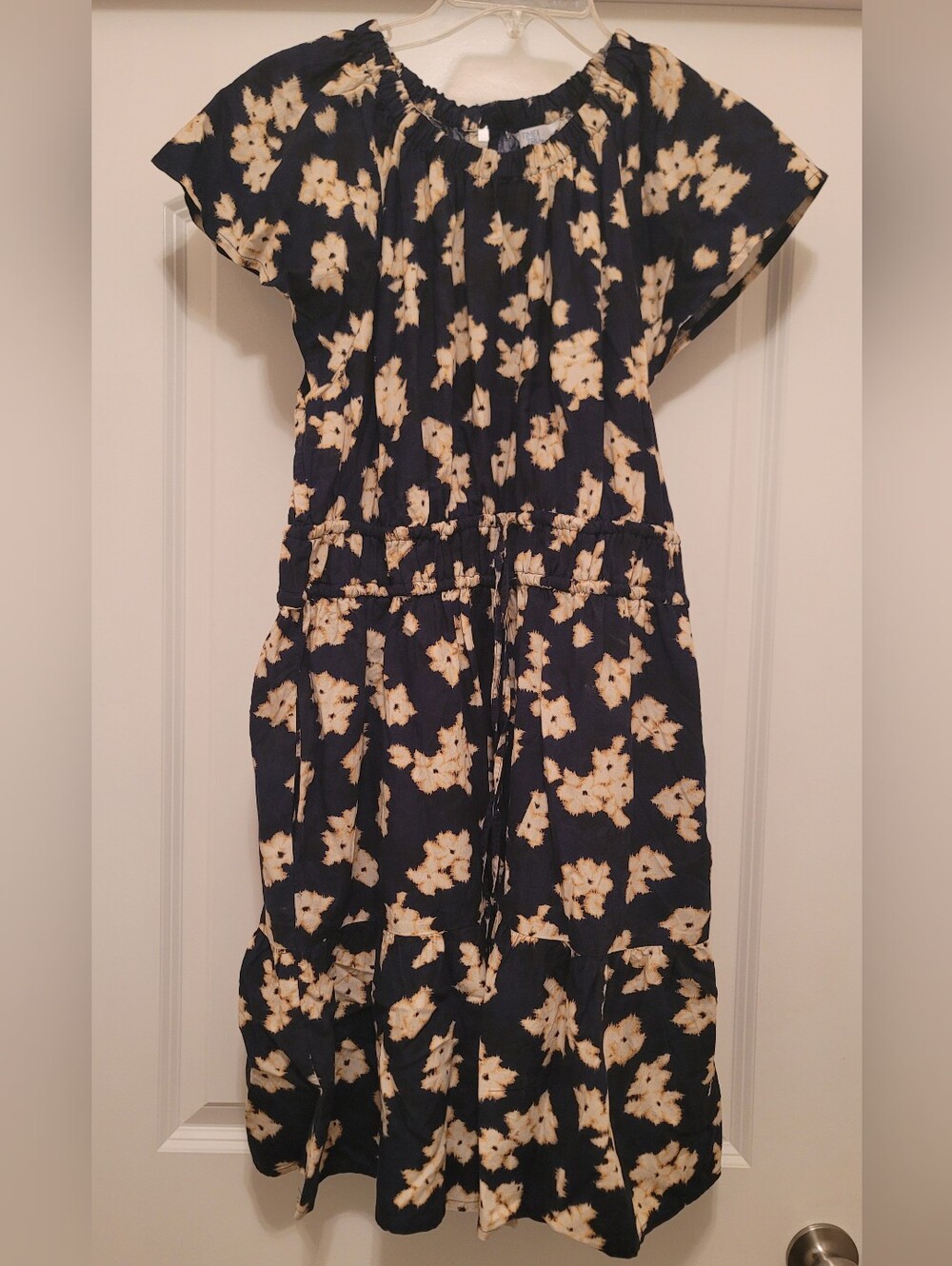Floral Tie-Waist Dress with Pockets, Black Soot (Women: Large , 12-14)